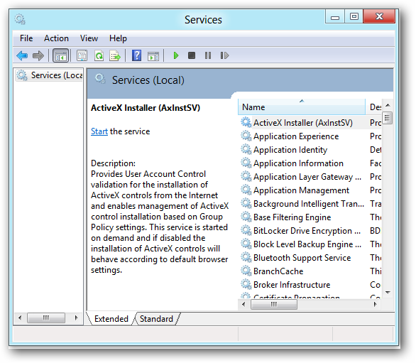 Ссылка Открыть службы для запуска оснастки Services.msc