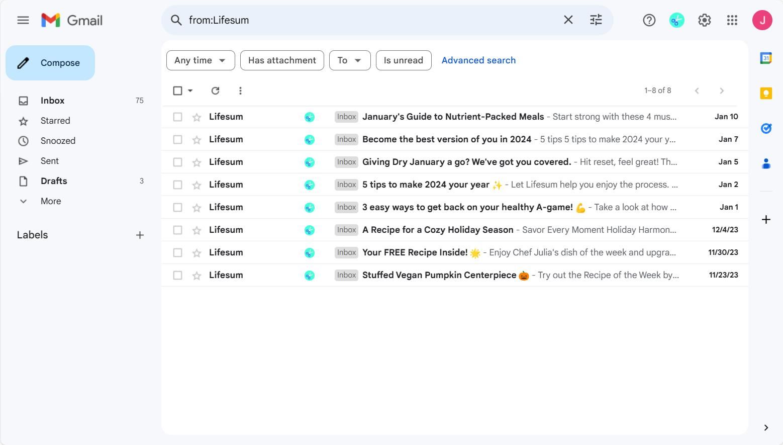 Поиск с операторами в интерфейсе Gmail