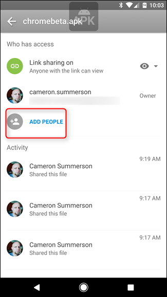 Добавление конкретных пользователей к доступу файла