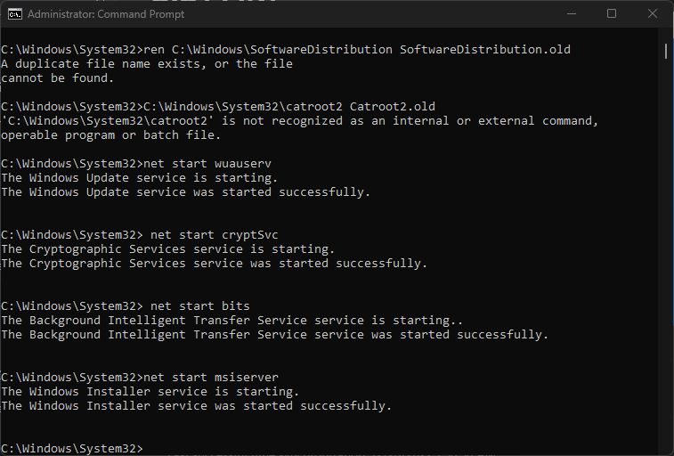 Запуск служб после переименования папок