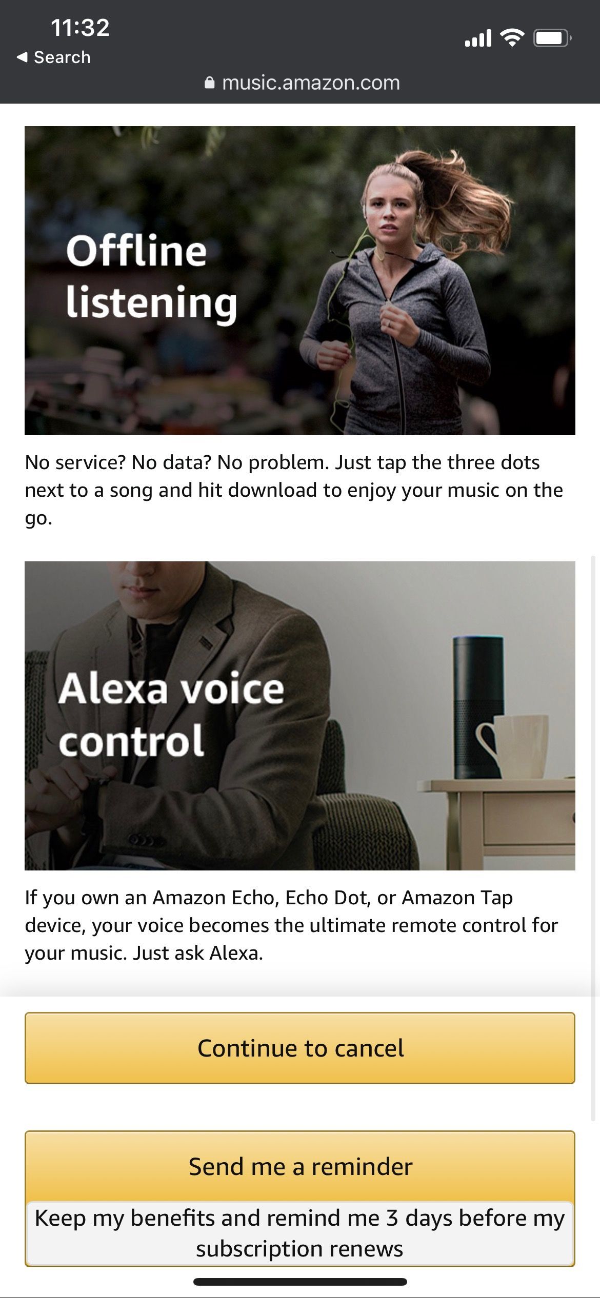 Продолжить страницу отмены Amazon Music Unlimited