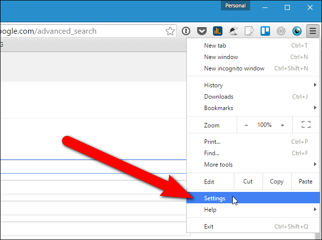 Нажмите «Настройки» в меню Chrome