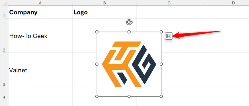 Ícone 'Place In Cell' ao lado da imagem do logo HTG selecionado no Excel.