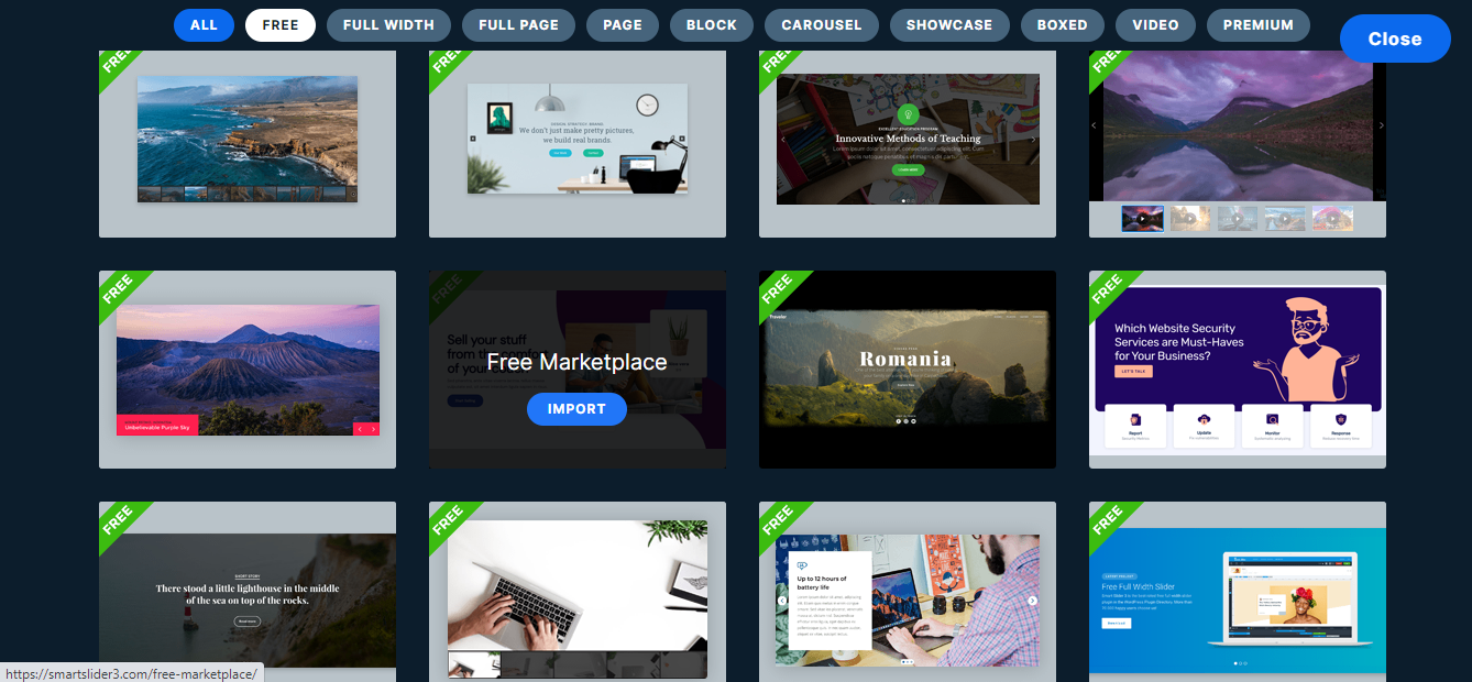 Импорт шаблона из Smart Slider