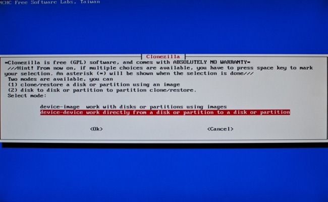 Выбор Device-device для клонирования диска