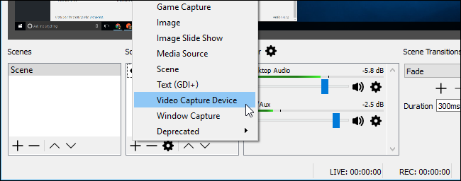 Добавление устройства видеозаписи (вебкамера) в OBS