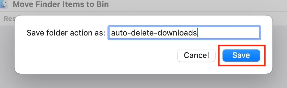 Сохранение рабочего процесса Folder Action в Automator.