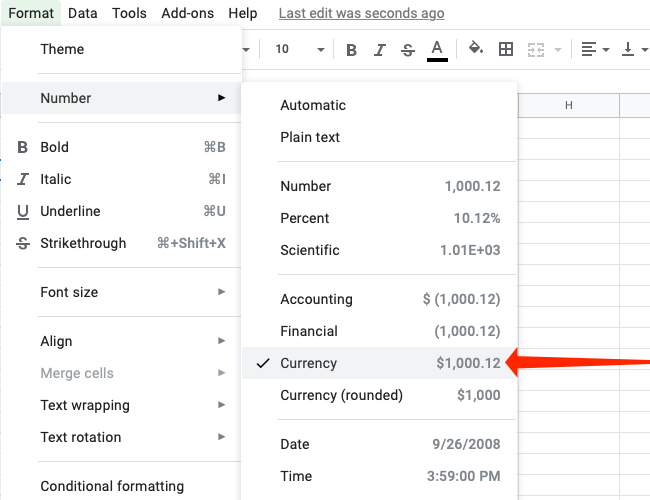 Выбор формата Валюта