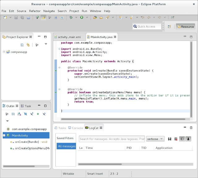 Окно Eclipse с проектом Android
