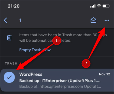 Выбор письма и открытие горизонтального меню