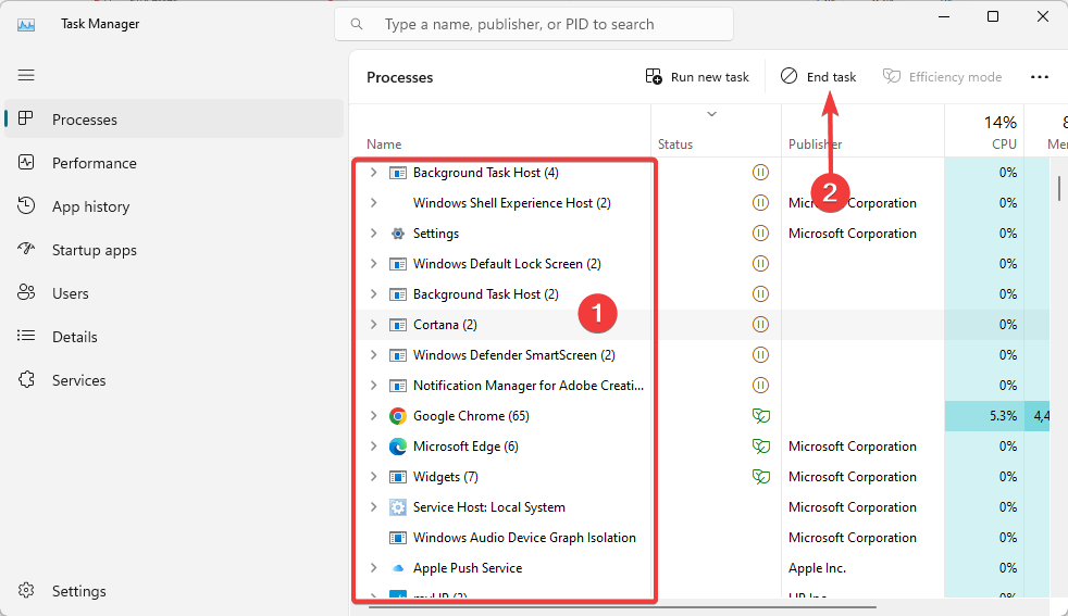 Кнопка «Завершить задачу» в Диспетчере задач для процесса Kaspersky