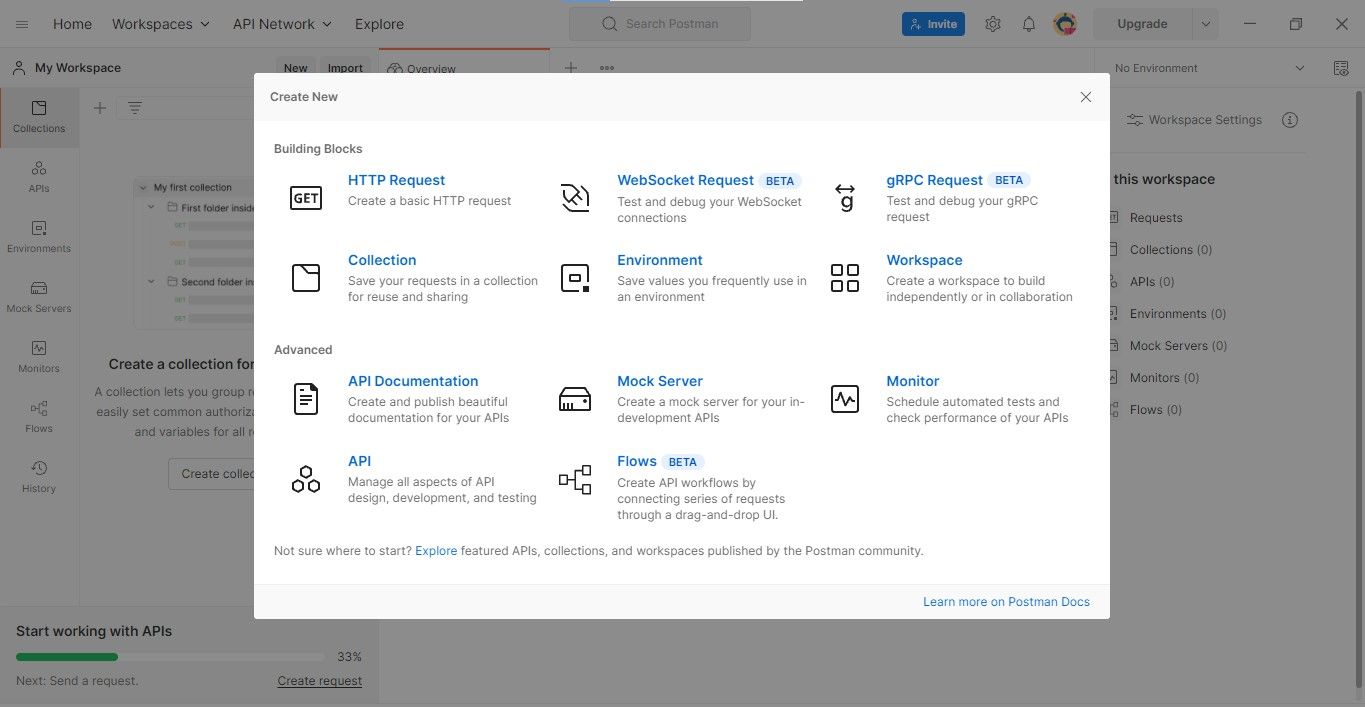 Окно создания нового запроса в Postman