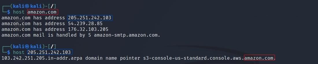 Вывод команды host для домена