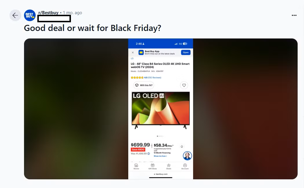 Обсуждение Black Friday на Reddit с вопросом о покупке.