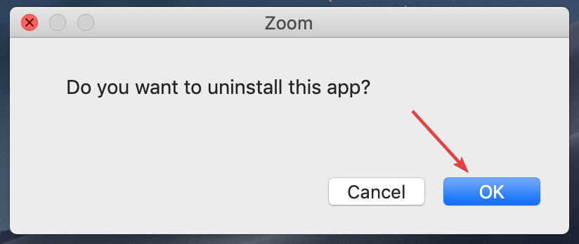 Подтверждение удаления Zoom на macOS