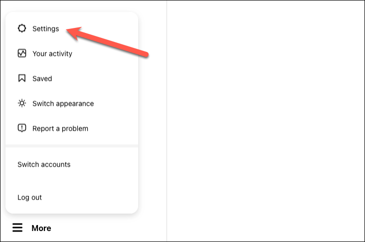 Экран настроек Instagram — меню профиля