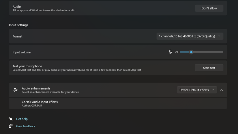 Параметры аудиоэффектов в настройках звука Windows 11