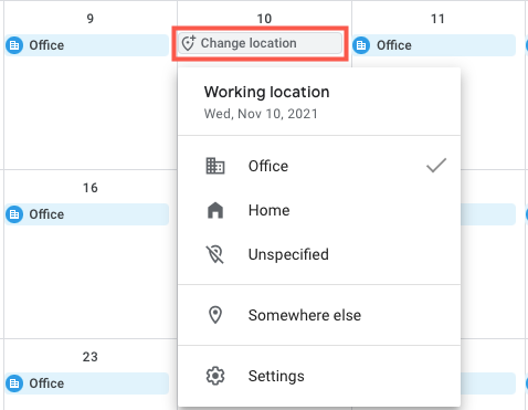 Изменить место в Google Календаре