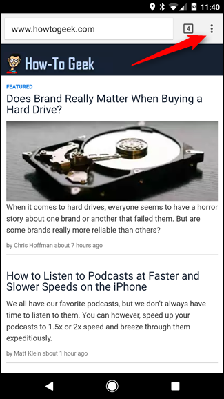 Мобильное меню Chrome — Настройки