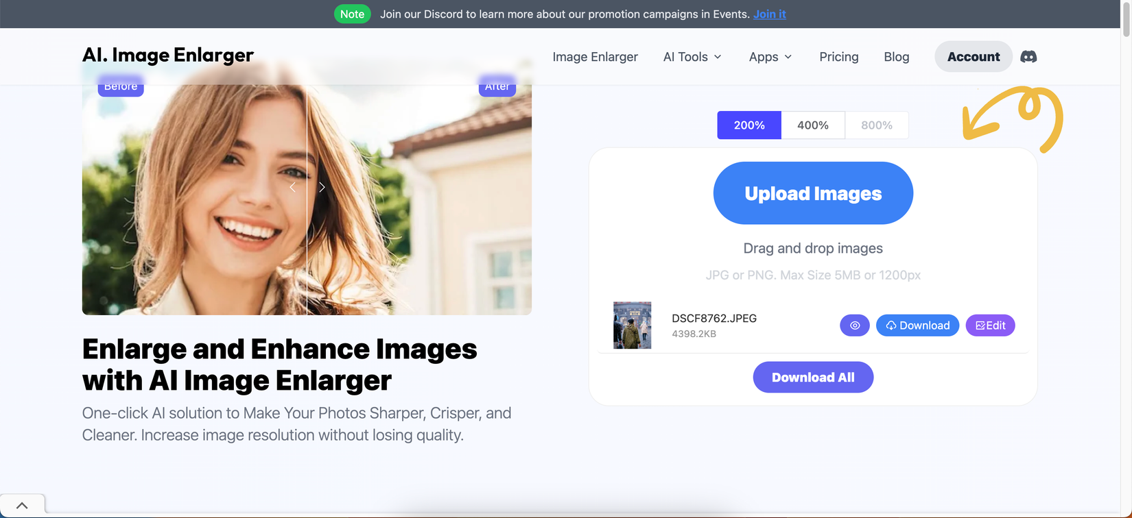 кнопка Download All на сайте AI Image Enlarger