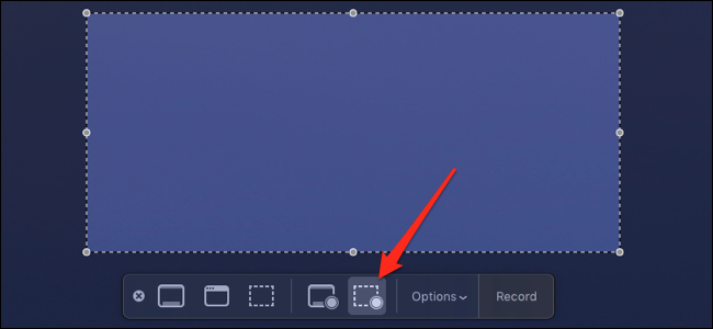 Интерфейс инструмента Скриншот в macOS с опциями записи