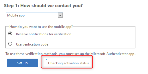 Сообщение о проверке статуса активации Microsoft Authenticator