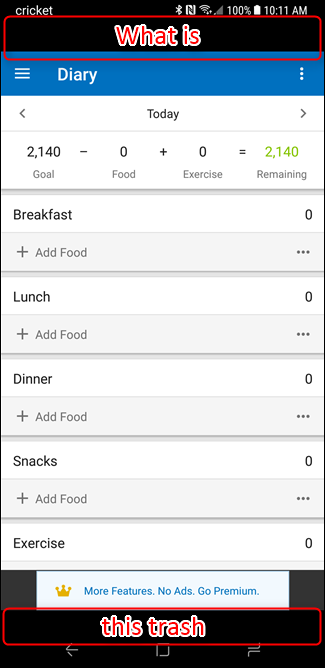 Пример приложения с чёрными полосами до включения полноэкранного режима