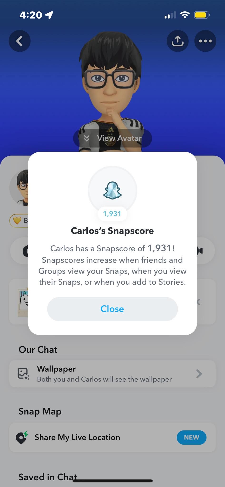 Пример отображения Snapscore пользователя