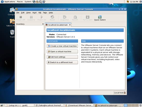 Создание новой виртуальной машины в VMware Server