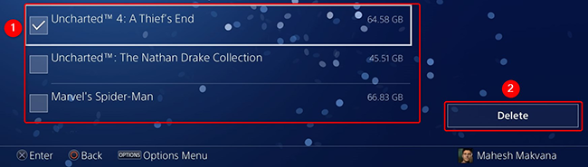 Выбор игр для удаления и подтверждение