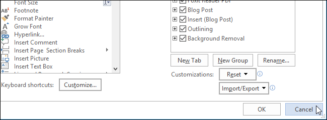 Диалог параметров Word — кнопки ОК и Отмена