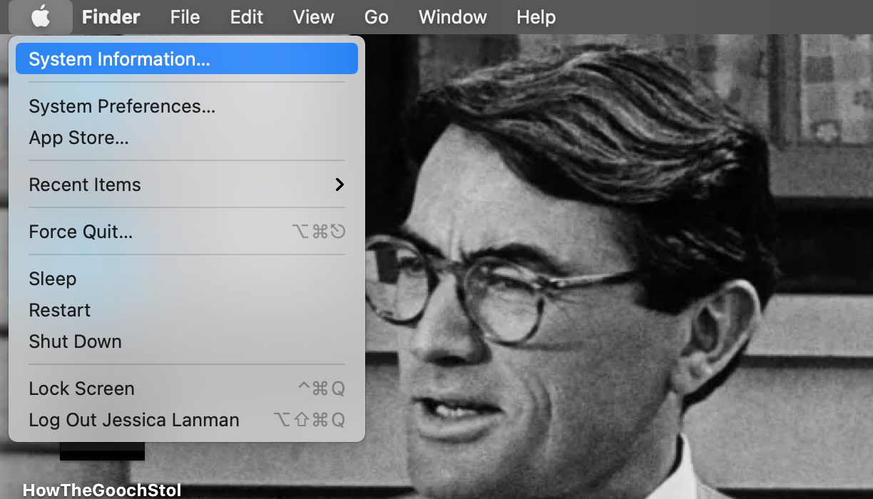 Меню Apple открыто, выделен пункт System Information