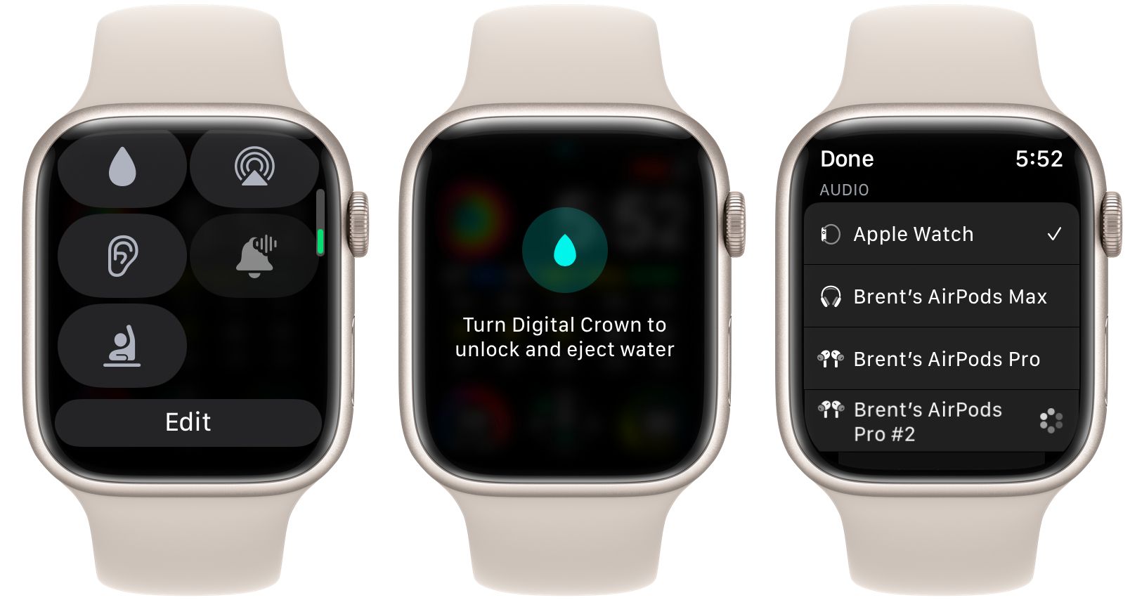 Water Lock и выбор аудио на Apple Watch