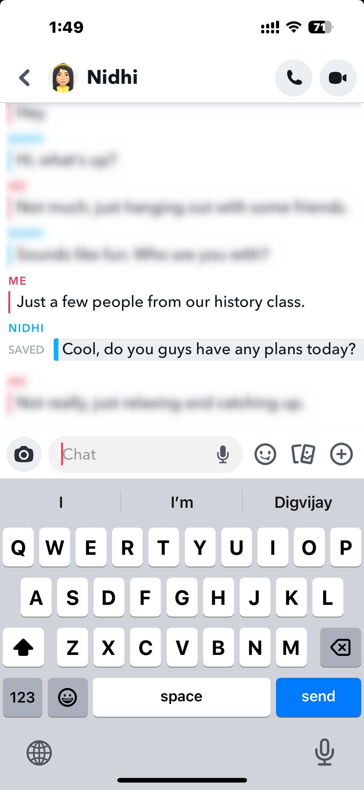 Сохранённый снап в чате