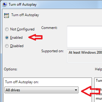 Конфигурация параметра автозапуска: отключено для всех дисков