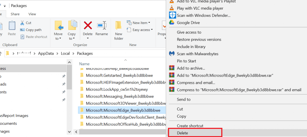 Удаление пакета Microsoft Edge