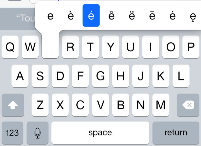 Панель дополнительных символов на Android при долгом нажатии клавиши