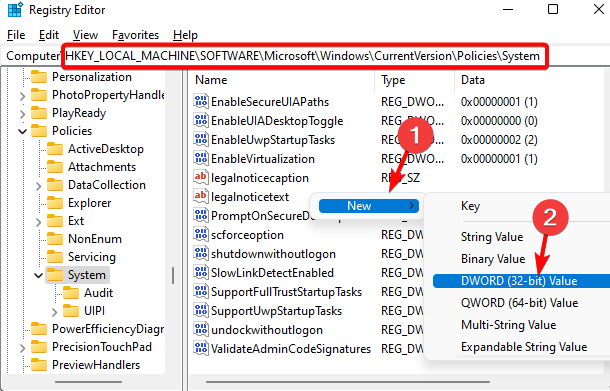 Создание DWORD значения в редакторе реестра