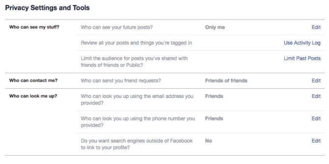 Параметры конфиденциальности Facebook