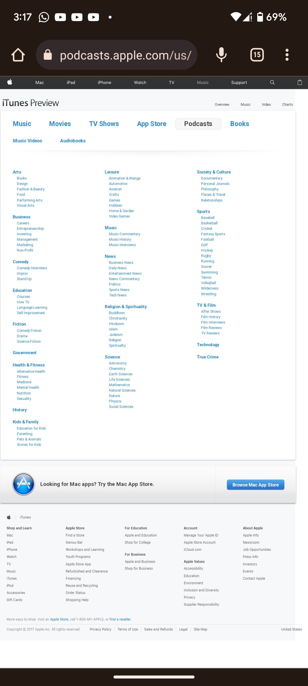 категории Apple Podcasts в iTunes для веба