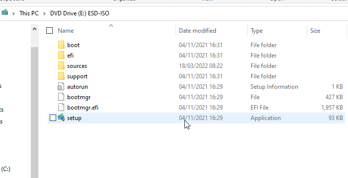 Монтирование ISO Windows, файл setup.exe