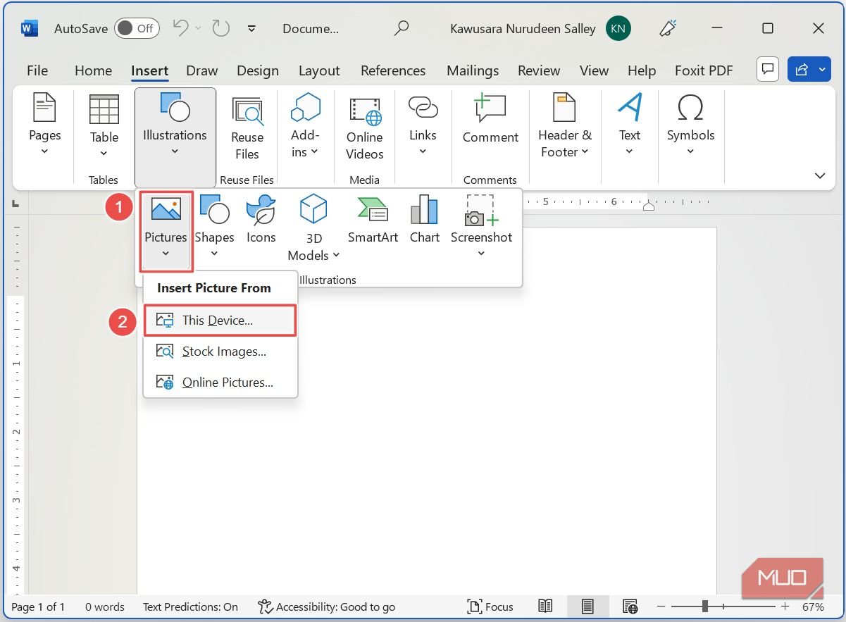 Вставка изображения в Microsoft Word с устройства