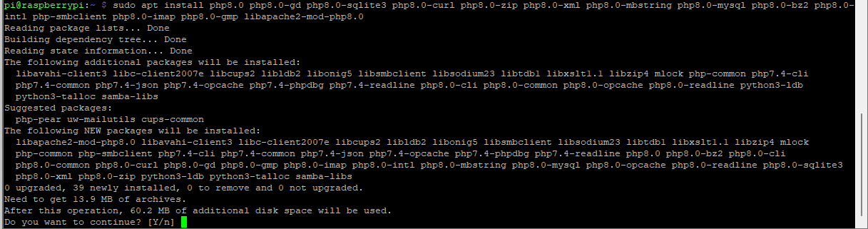 Установка PHP и модулей на Raspberry Pi