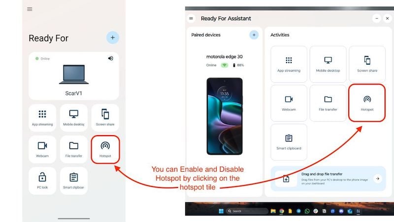Изображение: Включение точки доступа (Hotspot) через Ready For