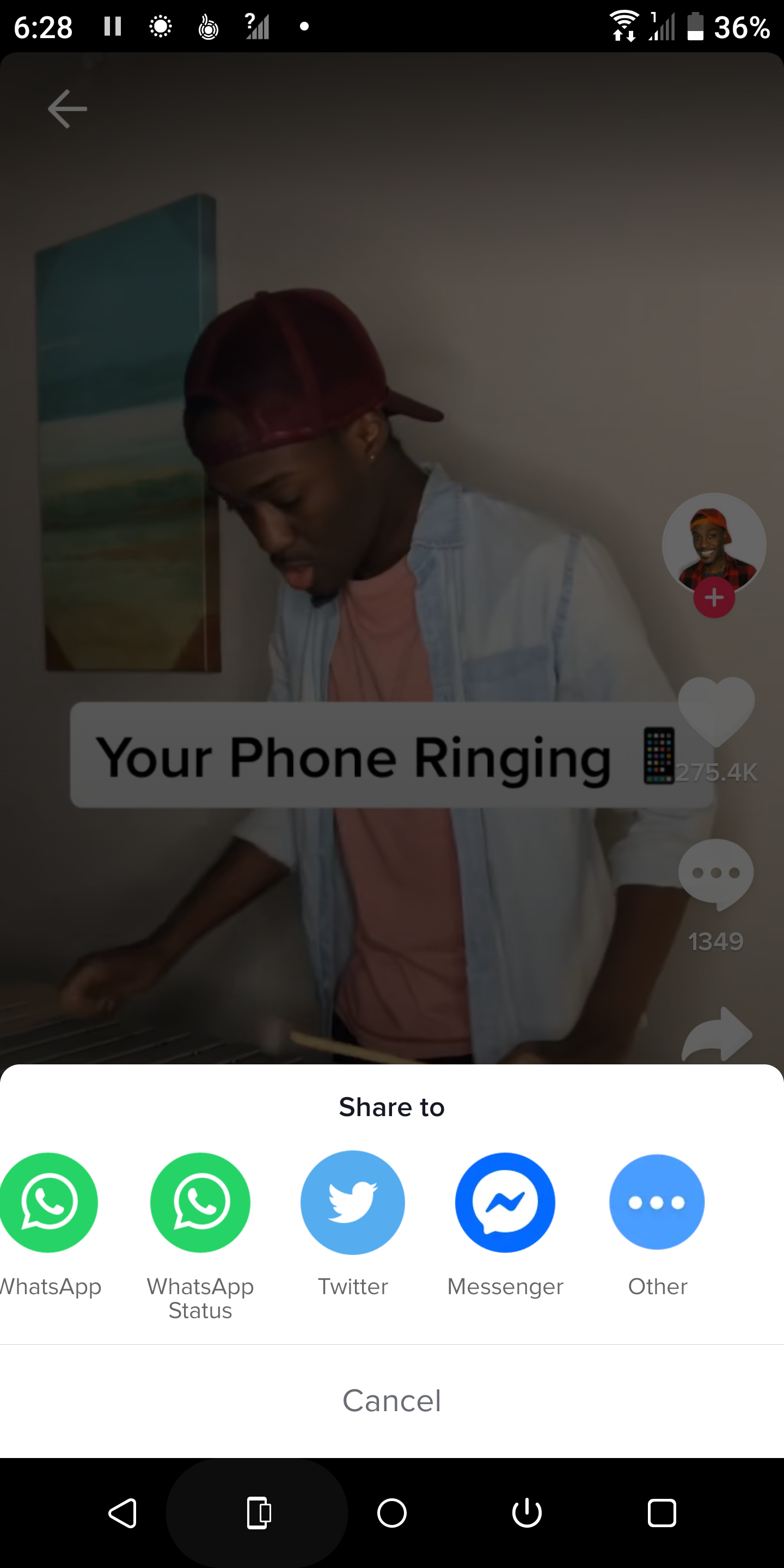 Экран 'Поделиться' в TikTok с опциями отправки и сохранения