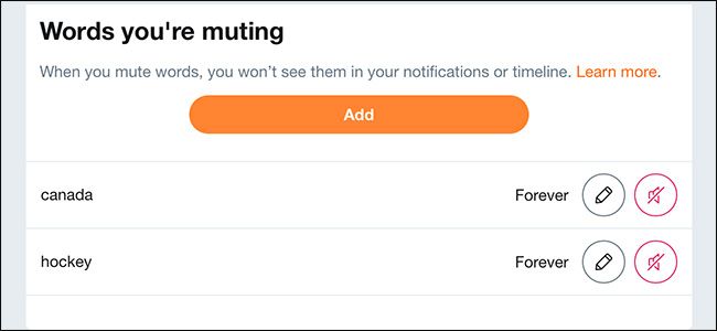 Скрыть слова в Twitter