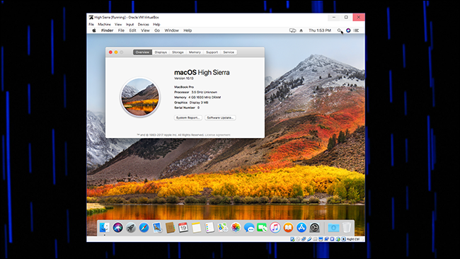 macOS High Sierra работает в VirtualBox: рабочий стол