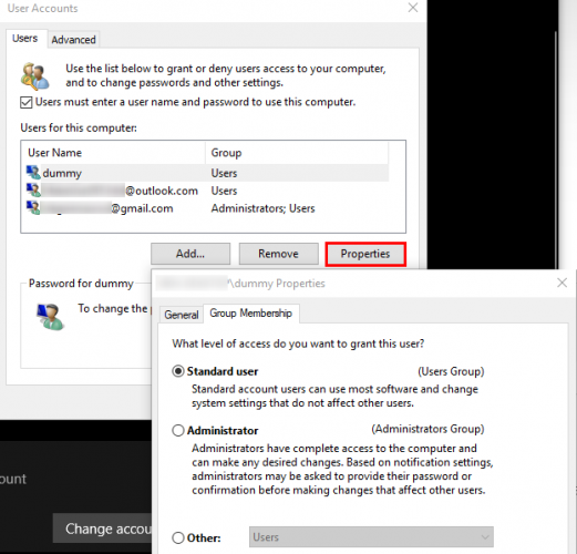 Панель пользователей Windows