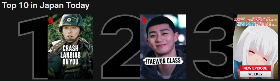 Netflix shows the top 3 titles in Japan