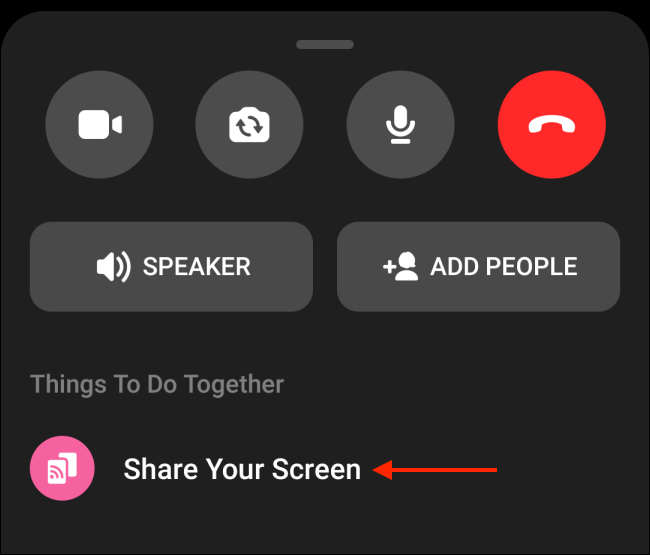 Нажмите Поделиться экраном в Messenger на Android
